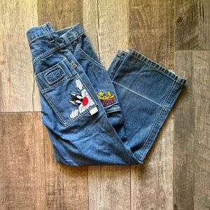 Vintage Looney Tunes tweety and Sylvester cat wide leg 10y jeans